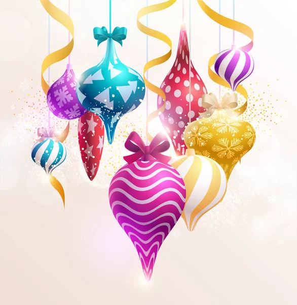 Bright Colorful Christmas Decorations New Year Patterned Balls Ribbons — ストックベクタ