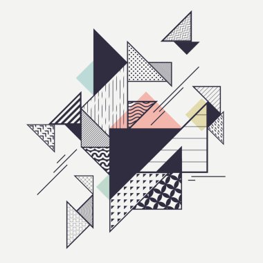 Soyut modern geometrik kompozisyon. Desenli üçgenler.