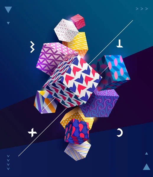Cubes Motifs Colorés Conception Abstraite Affiche Géométrique — Image vectorielle