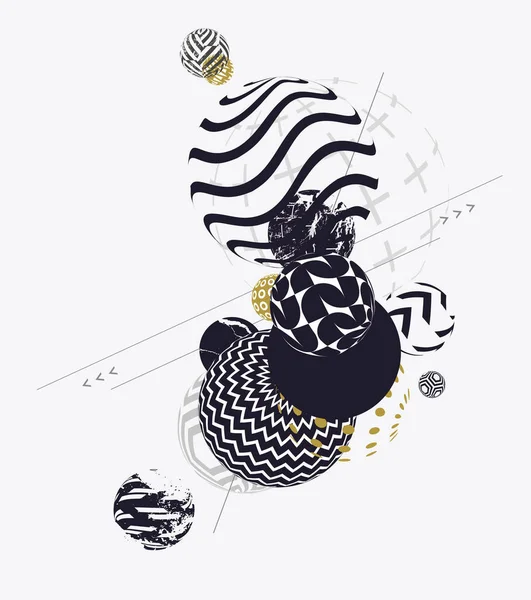 Состав Декоративных Узорчатых Шариков Абстрактная Геометрическая Иллюстрация Монохромный Дизайн — стоковый вектор