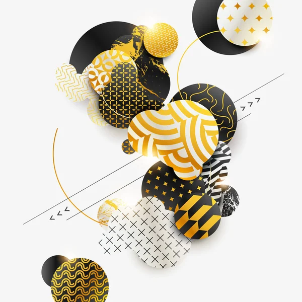 Gold Patterned Circles Light Background Abstract Geometric Composition — ストックベクタ