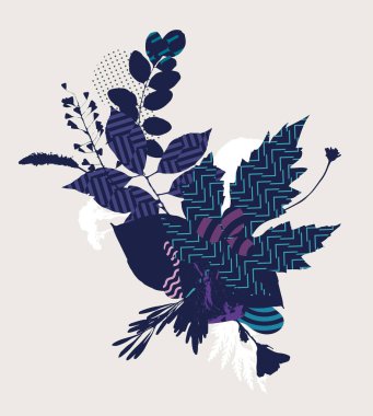 Renkli yaprakların soyut kompozisyonu. Vektör çiçek illüstrasyonu.