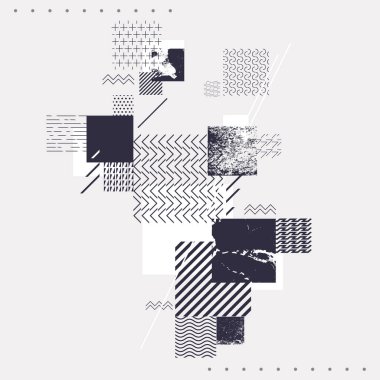 Doku ve desenli karelerin soyut bileşimi. Tek renkli geometrik tasarım.