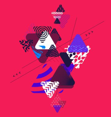 Desenli üçgenli soyut kırmızı geometrik arkaplan.