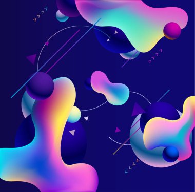 Sıvı ve sıvı renkli şekilli soyut geometrik arkaplan. Vektör parlak bileşimi.