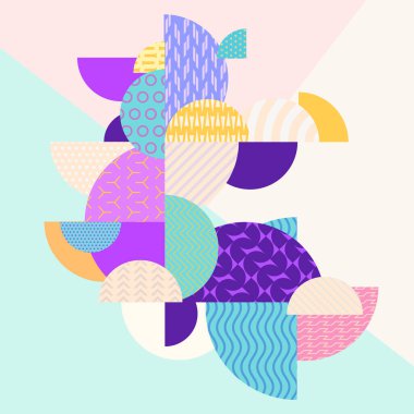 Soyut çok renkli geometrik kompozisyon. Pastel desenli daireler.