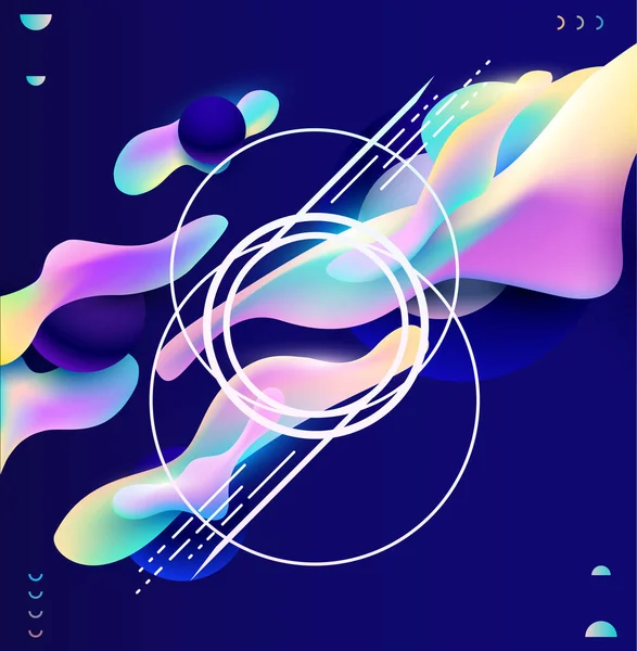 Formes Colorées Liquides Fluides Sur Fond Bleu Composition Géométrique Abstraite — Image vectorielle