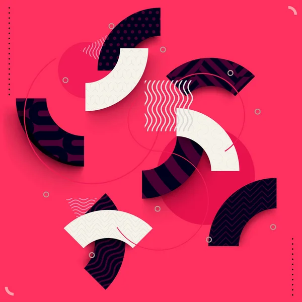 Composition Cercles Arcs Texturés Motifs Composition Géométrique Rouge — Image vectorielle