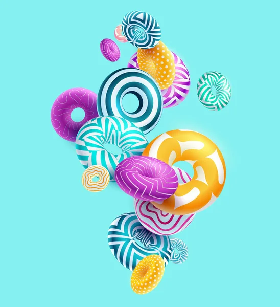 Anillos Decorativos Multicolores Con Dibujos Ilustración Geométrica Brillante — Vector de stock