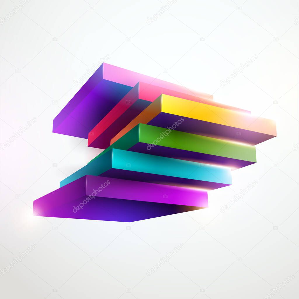 3D colorful rectangles. Conceptual geometric shapes.