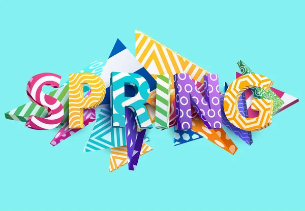 Весна Яркая Цветная Надпись Реалистичный Геометрический Дизайн — стоковый вектор