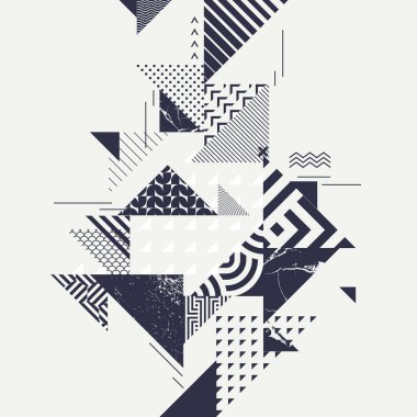 Geometrik şekilli soyut sanat arkaplanı. Desenli ve desenli üçgenler.