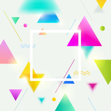 Renkli üçgenlerin ve beyaz çerçevelerin soyut arkaplanı. Parlak geometrik şekiller.