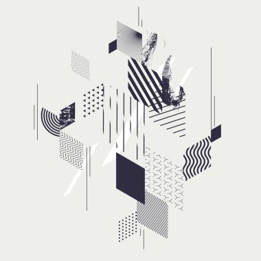 Soyut monokrom geometrik kompozisyon. Desenli ve desenli kareler .