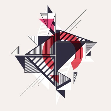 Soyut monokrom geometrik kompozisyon. Desenli ve desenli üçgenler.