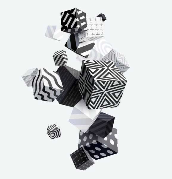 Cubes Décoratifs Motifs Composition Géométrique Abstraite Conception Vectorielle Monochrome — Image vectorielle