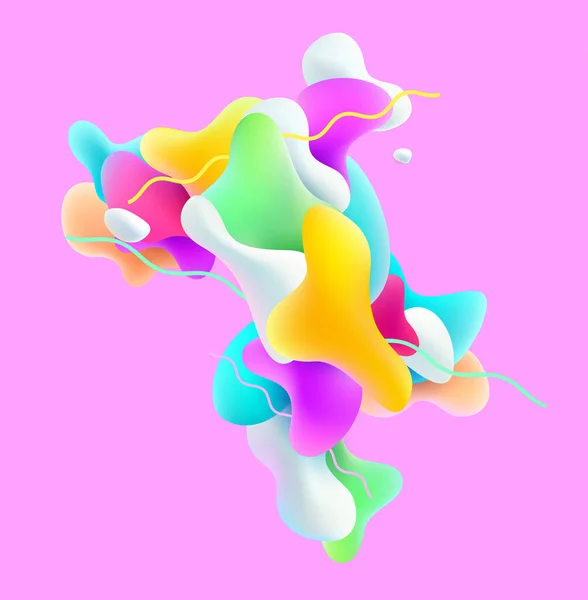 Formas Coloridas Líquidas Fluidas Sobre Fondo Rosa Brillante Composición Abstracta — Vector de stock