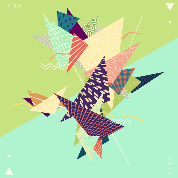 Абстрактна Декоративна Геометрична Композиція Барвисті Яскраві Візерункові Трикутники — стоковий вектор