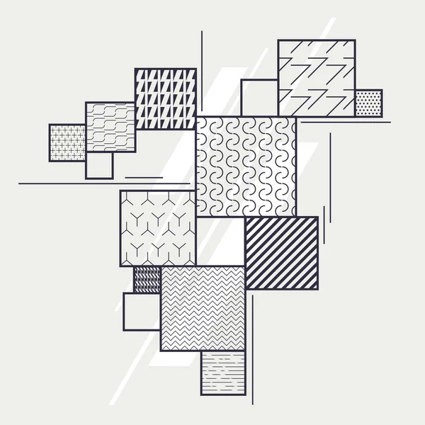 Abstrakcyjny Monochromatyczny Skład Geometryczny Kwadraty Wzorowane Teksturowane — Wektor stockowy