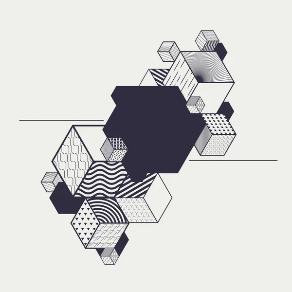 Soyut Monokrom Geometrik Pankart Desenli Desenli Küpler — Stok Vektör