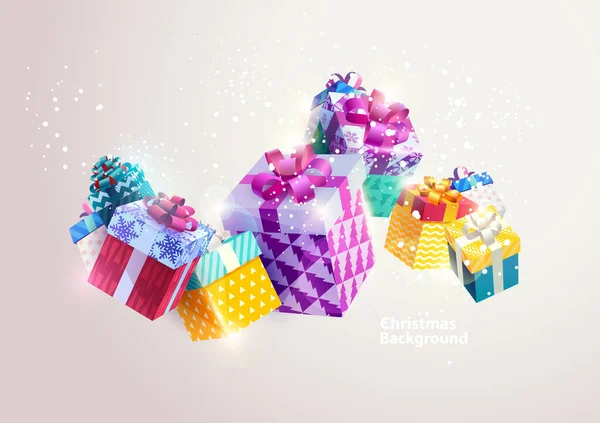 Weihnachten Bunte Geschenkboxen Realistische Vektorillustration — Stockvektor