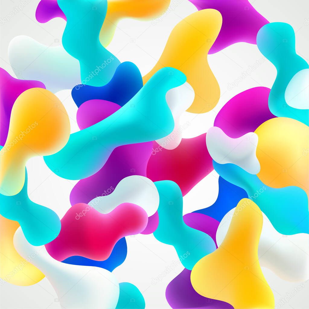 Liquid and fluid colorful shapes . 3D Bright abstract background.