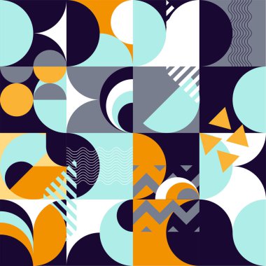 Geometrik şekillerin soyut çok renkli arkaplanı. Vektörsüz desen