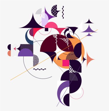 Beyaz arkaplanda renkli yuvarlak ve kare geometrik elementler. Kontrast vektör bileşimi