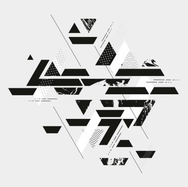 Soyut siyah-beyaz geometrik kompozisyon. Vektör arkaplanı