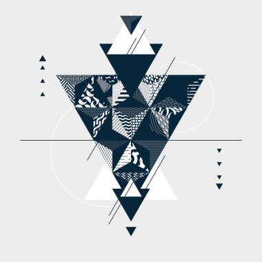 Soyut geometrik poster tasarımı. Işık arka planında siyah ve beyaz şekiller. Simetrik bileşim