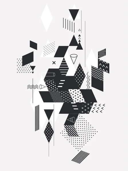 パターン化された菱形と長方形の幾何学的組成 白黒ベクトルイラスト — ストックベクタ