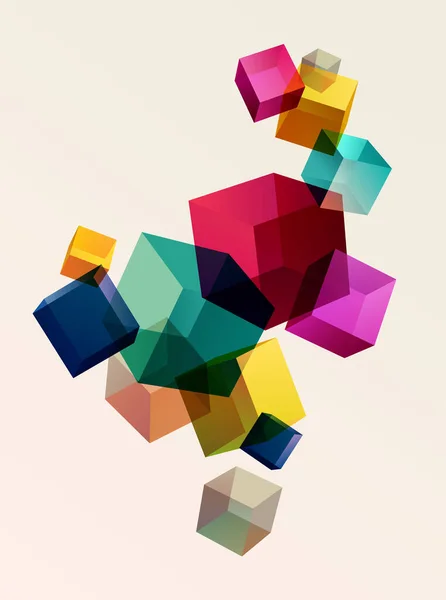 透明な色のキューブを持つ抽象的なカラフルな背景 — ストックベクタ
