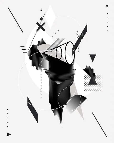几何和液体元素的抽象组合 黑白艺术海报 — 图库矢量图片