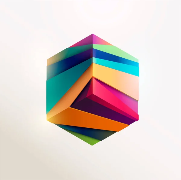 Cube Rayures Colorées Sur Fond Blanc Art Forme Géométrique — Image vectorielle