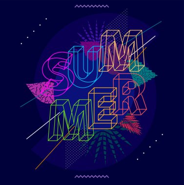 Renkli izometrik yaza sahip tipografik poster. Geometrik dış hat tasarımı.