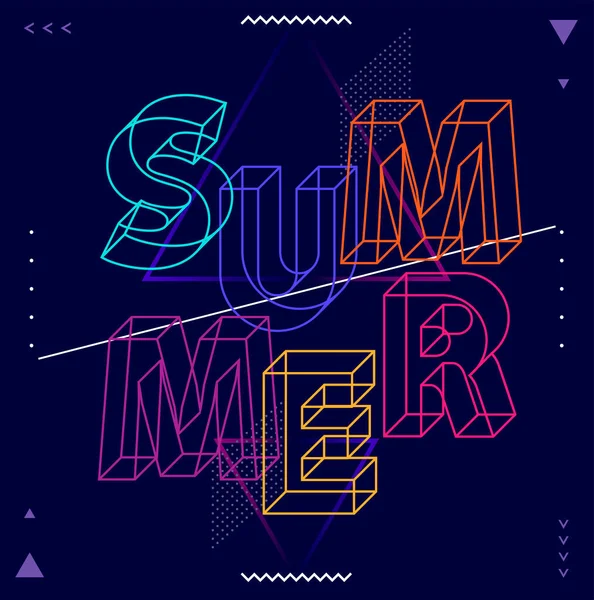 Typografische Poster Met Kleurrijke Isometrische Woord Zomer Geometrische Opzet — Stockvector