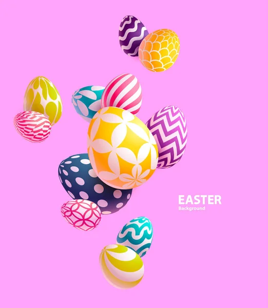 Huevos Pascua Colores Estampados Sobre Fondo Rosa Fondo Vacaciones — Vector de stock