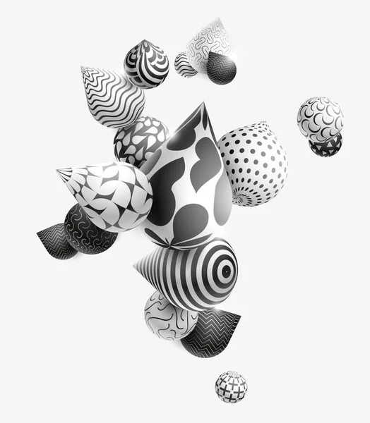 黒と白のパターン化された3Dドロップ 抽象ベクトル構成 — ストックベクタ