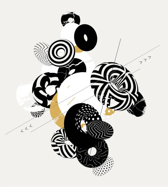 Graphic Abstract Composition Black White Rings Abstract Vector Illustration — Stockvektor