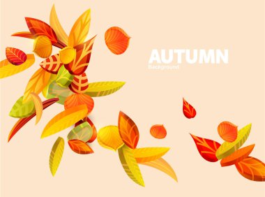 Sonbahar 3D yaprakları. Mevsimlik bitki örtüsü. Poster ve broşür tasarımı için şablon.