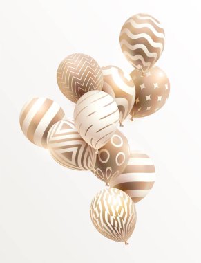 Beyaz arkaplanda altın dekoratif balonlar.