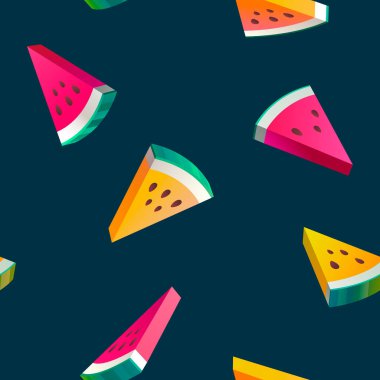 Karpuz dikişsiz desen. Mavi arkaplanda meyve dilimleri