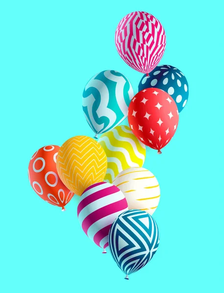 Ballons Multicolores Sur Fond Bleu Illustration Vectorielle — Image vectorielle