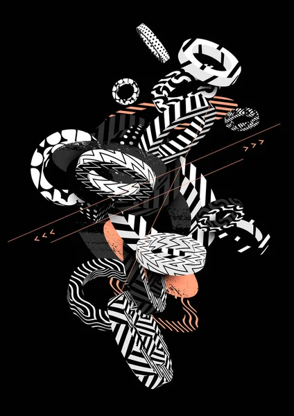 Склад Візерункових Кілець Кілець Абстрактна Чорно Біла Ілюстрація — стоковий вектор
