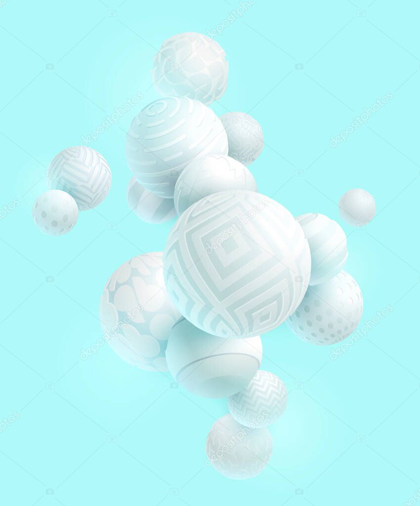 White decorative balls. Abstract vector illustration.