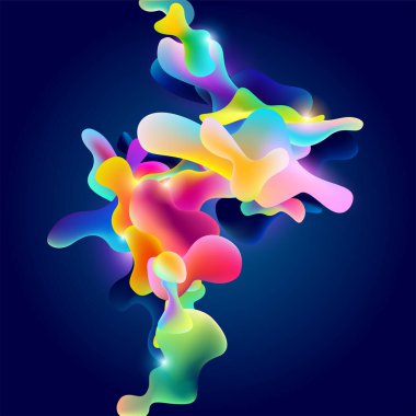 Koyu arkaplanda akıcı renkli kabarcıklar. Parlak dinamik resimleme