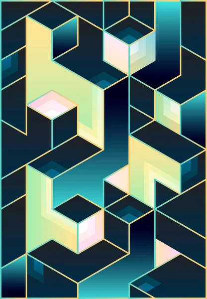 Isometrische Geometrische Patronen Van Gekleurde Blokjes Abstracte Vectorillustratie — Stockvector