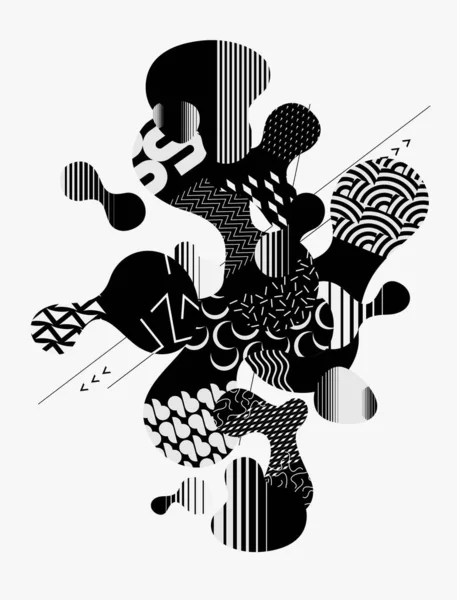 Абстрактна Геометрична Ілюстрація Чорно Білими Візерунками Графічна Векторна Композиція — стоковий вектор