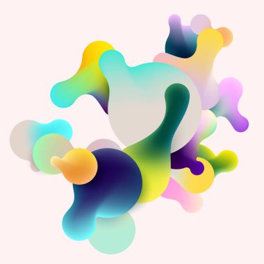 Beyaz arka planda akıcı renkli kabarcıklar. Soyut vektör illüstrasyonu