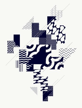 Soyut sanat geçmişi. Desenli tek renkli geometrik şekiller.